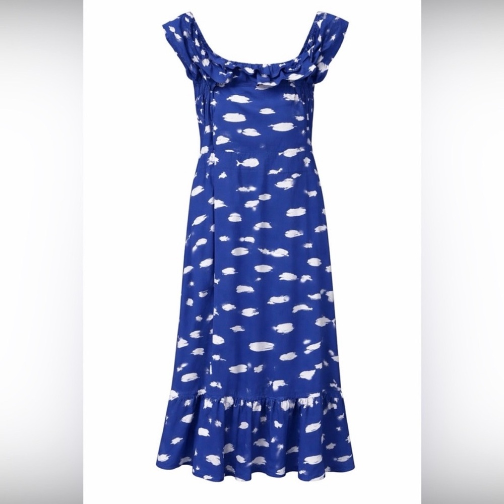 Kate Spade Blue and White Fish Print Flutter Sleeve Sundress